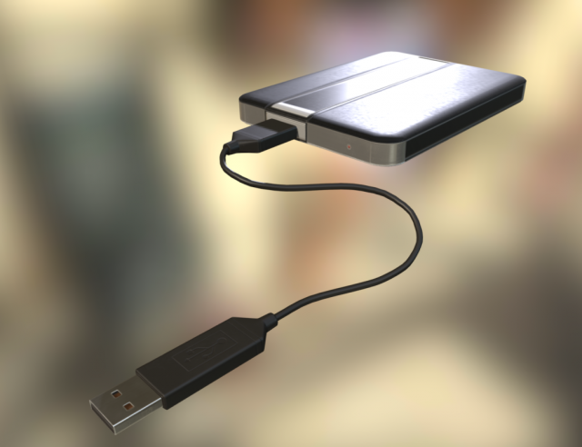 external hdd with usb cable rigged dark leather Modelo 3D .c4d .max .obj .3ds .fbx .stl .blend 