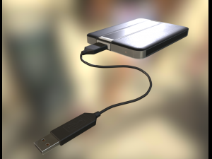 external hdd with usb cable rigged dark leather 3D Model