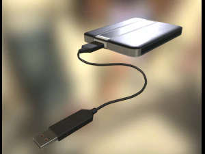 usb kablosuyla donatılmış harici hdd koyu deri 3D Model