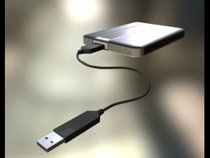 external hdd with usb cable rigged dark leather 3D Model