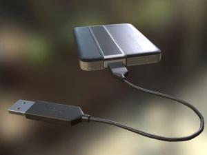 external hdd with usb cable rigged dark leather 3D Model