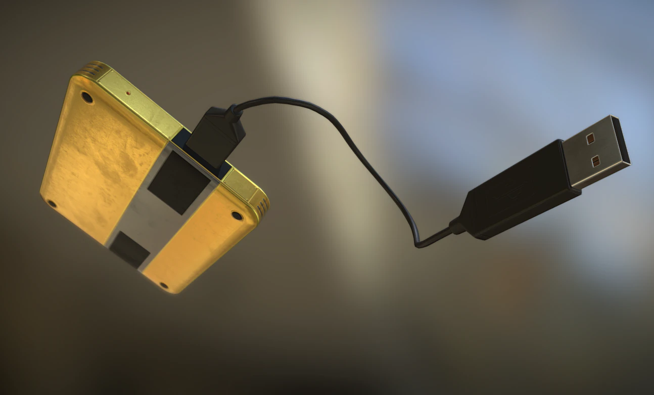 external hdd with usb cable rigged gold version 3D Model .c4d .max .obj .3ds .fbx .stl .blend 
