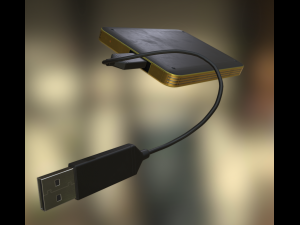 external hdd with usb cable rigged gold version Modelo 3D