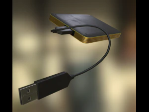 external hdd with usb cable rigged gold version 3D Model