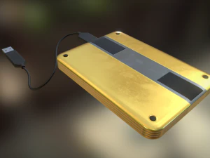 external hdd with usb cable rigged gold version 3D Model