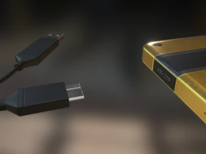 external hdd with usb cable rigged gold version 3D Model