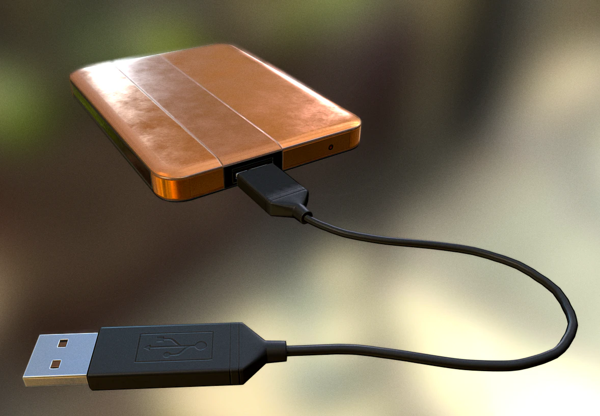 external hdd with usb cable rigged copper version 3D Model .c4d .max .obj .3ds .fbx .stl .blend