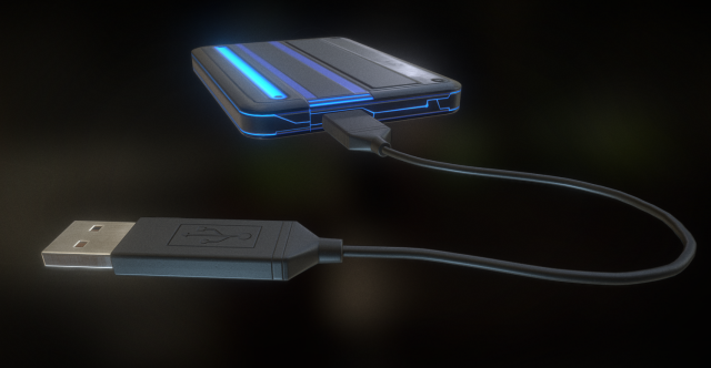 external hdd with usb cable rigged futuristic Modelo 3D .c4d .max .obj .3ds .fbx .stl .blend 