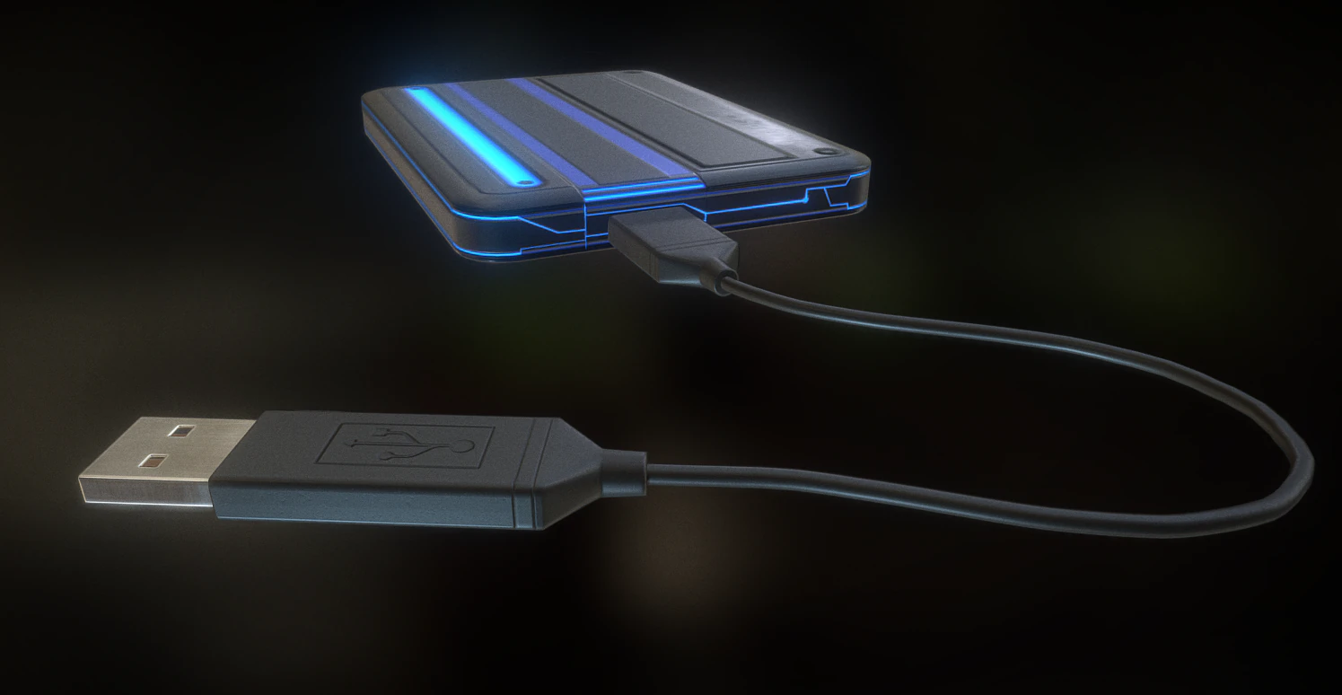 external hdd with usb cable rigged futuristic 3D Model .c4d .max .obj .3ds .fbx .stl .blend 