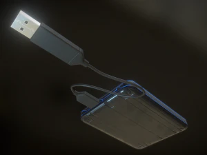 external hdd with usb cable rigged futuristic 3D Model