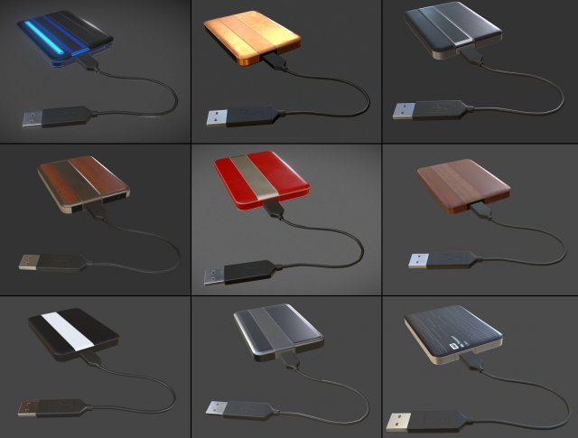 external hdd with cable collection game ready Modèle 3D .c4d .max .obj .3ds .fbx .stl .blend 