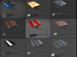 external hdd with cable collection game ready 3D Model