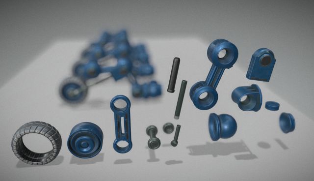 hydraulic suspension with tires blue version 3Dモデル .c4d .max .obj .3ds .fbx .stl .blend 