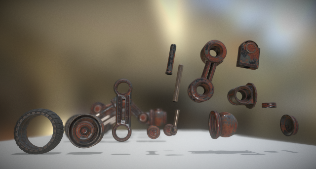 hydraulic suspension with tires rusty version rigg 3D Model .c4d .max .obj .3ds .fbx .stl .blend 