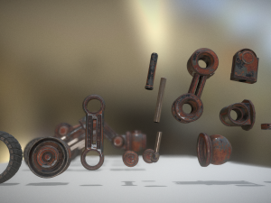 hydraulic suspension with tires rusty version rigg 3D Model