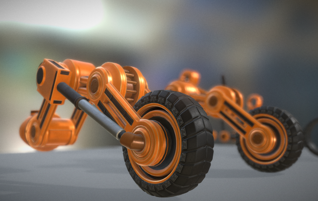 hydraulic suspension with tires orange version rig Model 3D .c4d .max .obj .3ds .fbx .stl .blend