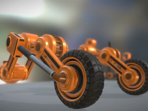 带轮胎的液压悬架橙色版本钻机 3D 模型