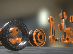 hydraulic suspension with tires orange version rig Model 3D