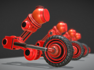 hydraulic suspension with tires red version rigged 3D Model