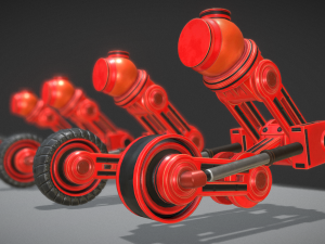 hydraulic suspension with tires red version rigged 3D Model