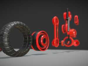 hydraulic suspension with tires red version rigged 3D Model