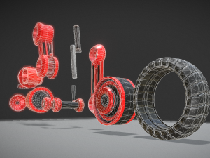 hydraulic suspension with tires red version rigged 3D Model