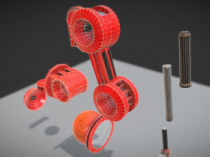 hydraulic suspension with tires red version rigged 3D Model