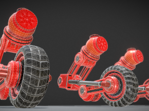 hydraulic suspension with tires red version rigged 3D Model