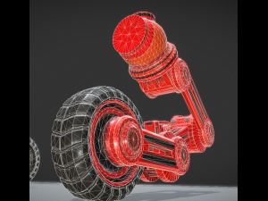 hydraulic suspension with tires red version rigged 3D Model