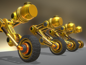hydraulic suspension with tires yellow 3D Model