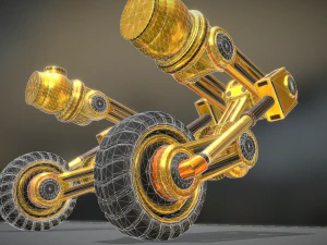 hydraulic suspension with tires yellow 3D Model