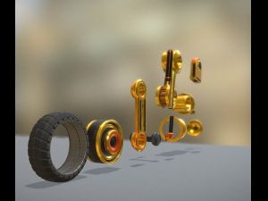 hydraulic suspension with tires yellow Model 3D