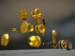 hydraulic suspension with tires yellow Model 3D