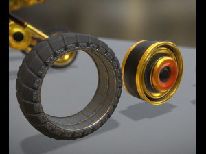 hydraulic suspension with tires yellow Model 3D
