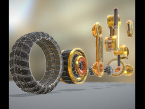 hydraulic suspension with tires yellow Model 3D