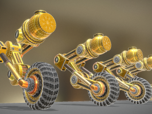 hydraulic suspension with tires yellow Model 3D