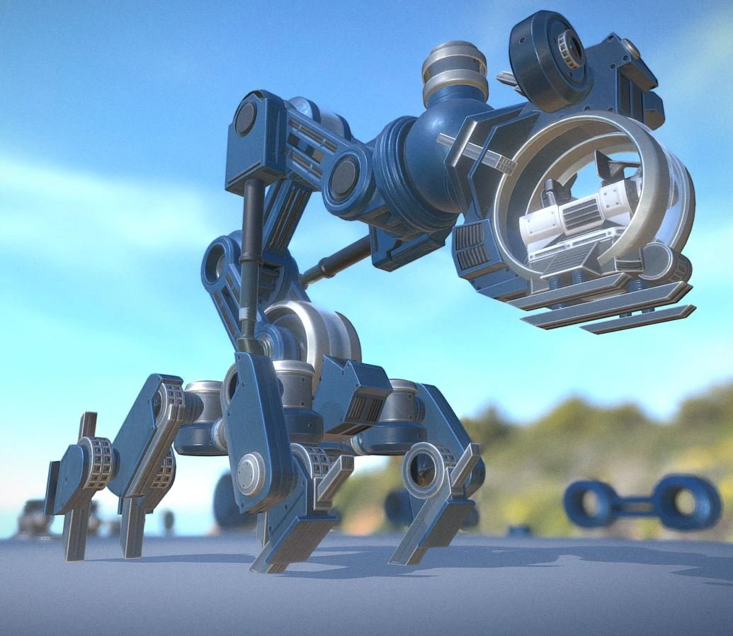 the walking mech neck blue version 3D Model .c4d .max .obj .3ds .fbx .stl .blend