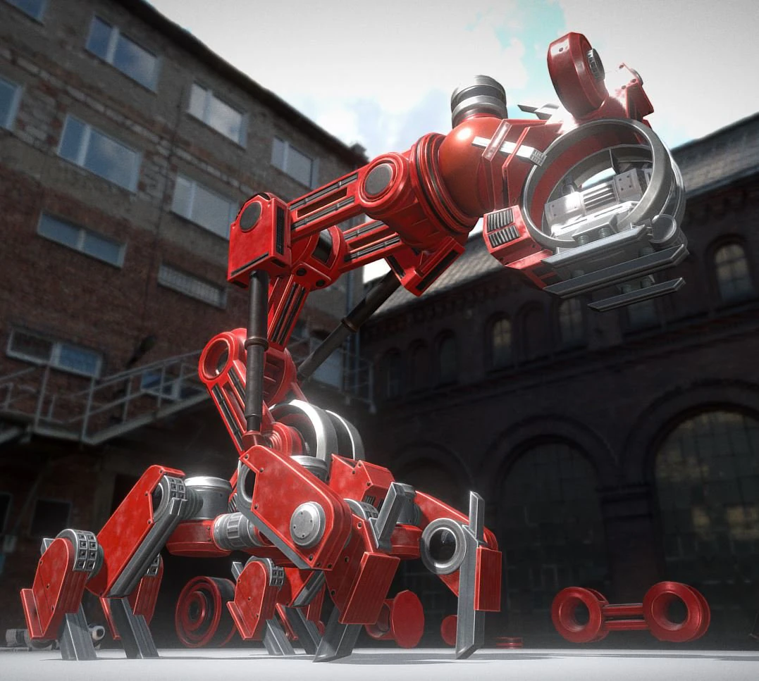 the walking mech neck red version 3D Model .c4d .max .obj .3ds .fbx .stl .blend 