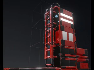 modular sci-fi ladders red 3D Model