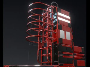 modular sci-fi ladders red 3D Model