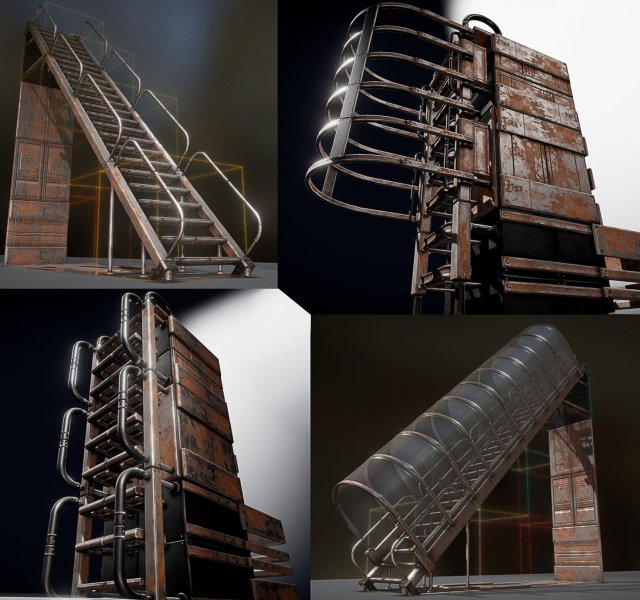 sci-fi ladders and stairs rusty Modelo 3D .c4d .max .obj .3ds .fbx .stl .blend 