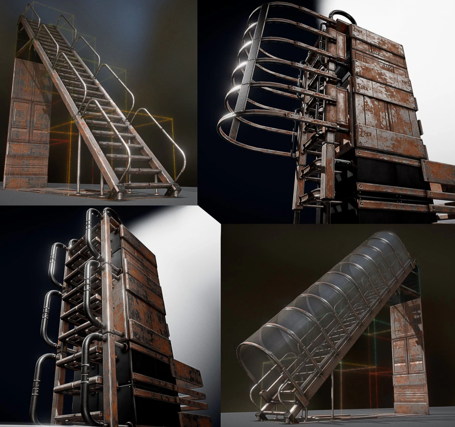 sci-fi ladders and stairs rusty 3D Model .c4d .max .obj .3ds .fbx .stl .blend 