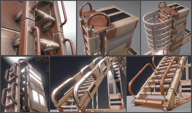 sci-fi ladders and stairs woody Model 3D .c4d .max .obj .3ds .fbx .stl .blend 