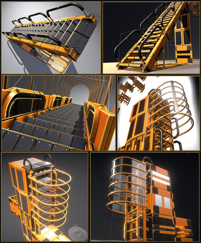 sci-fi ladders and stairs orange Modèle 3D .c4d .max .obj .3ds .fbx .stl .blend 