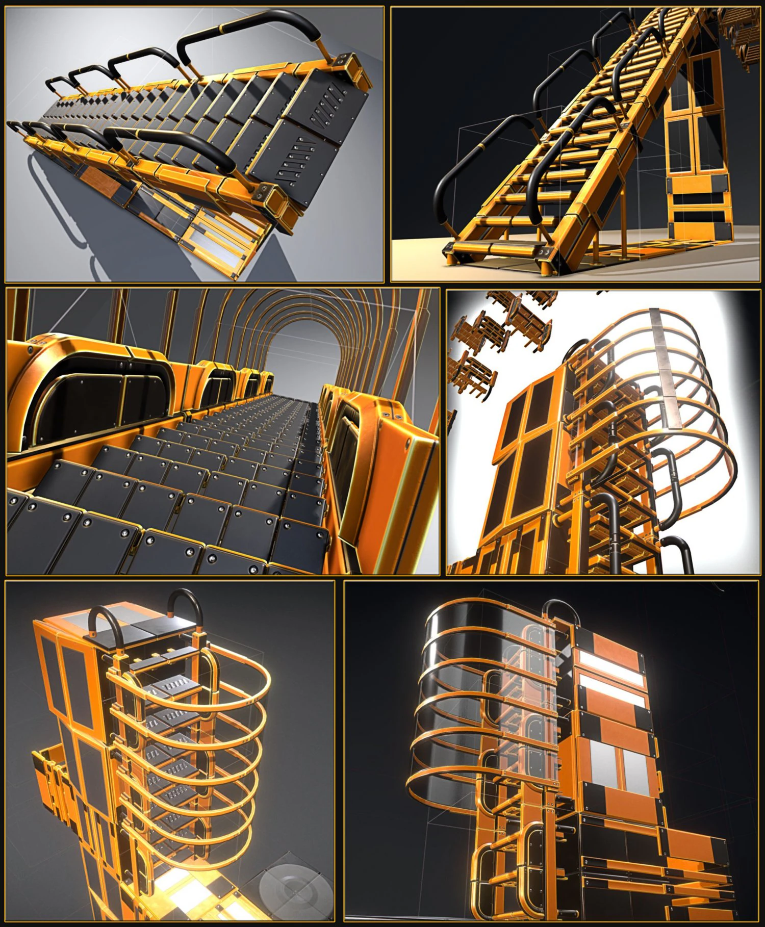 sci-fi ladders and stairs orange 3D Model .c4d .max .obj .3ds .fbx .stl .blend