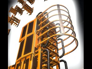 sci-fi ladders and stairs orange 3D Model