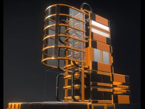 sci-fi ladders and stairs orange 3D Model