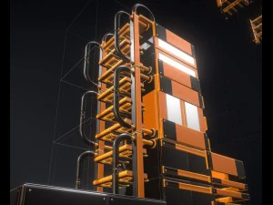 sci-fi ladders and stairs orange 3D Model