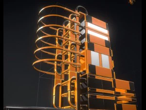 sci-fi ladders and stairs orange 3D Model