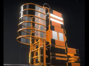 sci-fi ladders and stairs orange 3D Model